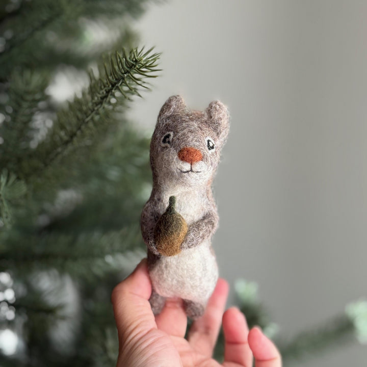 Felt Squirrel Finger Puppet with Acorn