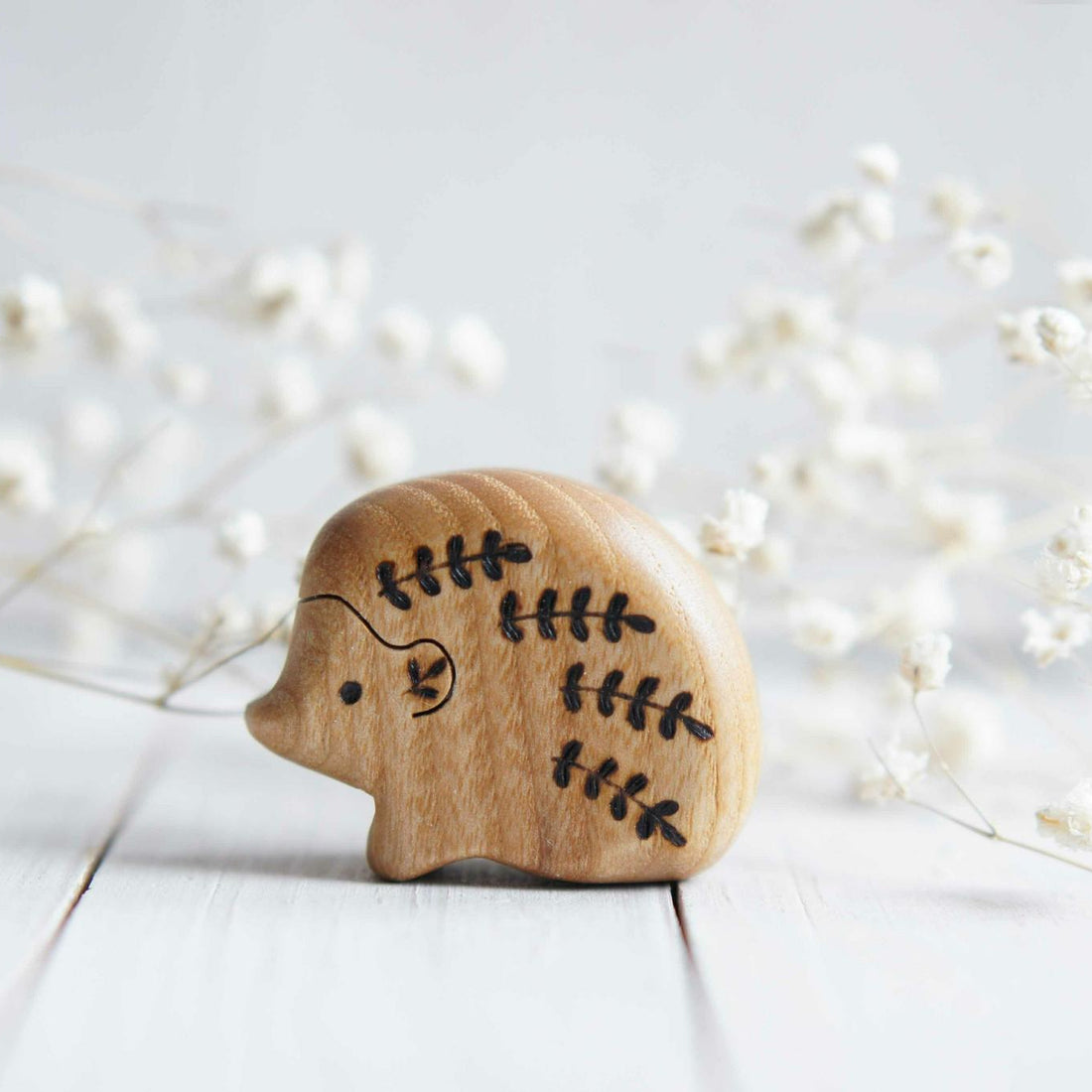 Wooden Hedgehog, Child, a natural wood animal toy by Tiny Fox Hole, cut and finished by hand from solid wood
