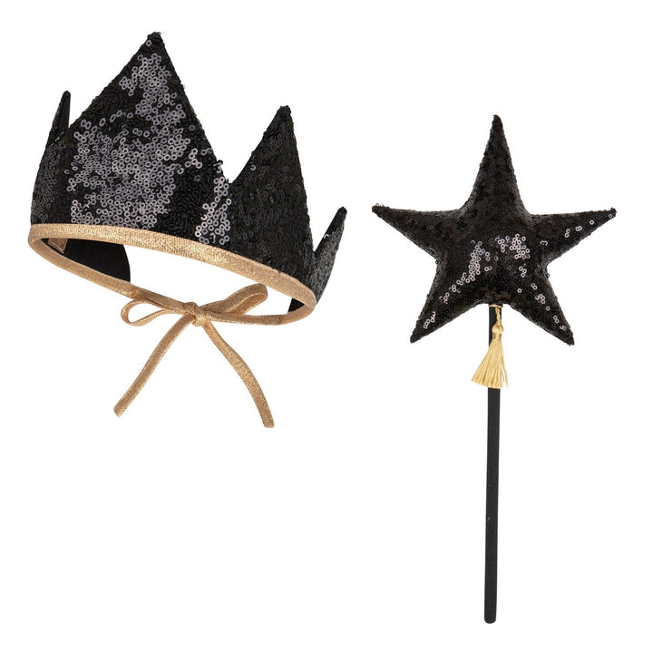“Black Sequins” Crown and Wand Magic Set