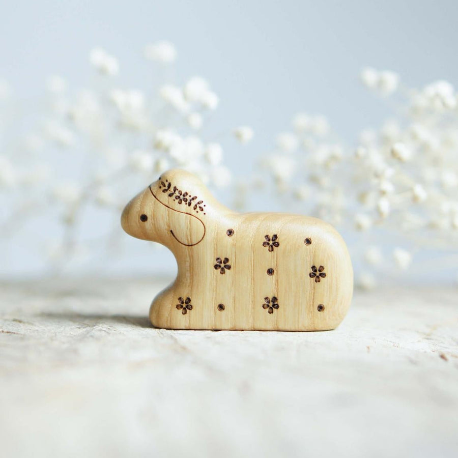 Wooden Lamb, Lying, a natural wood animal toy by Tiny Fox Hole (view 3)