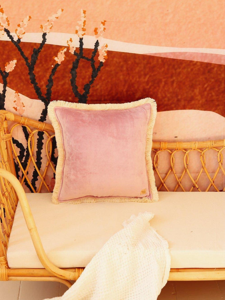 Soft Velvet "Light Pink" Pillow with Fringe