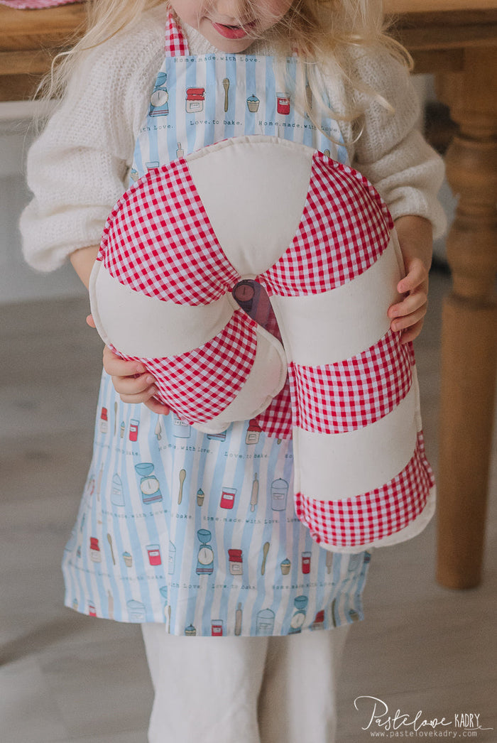 “Red Checkered Lollipop” Patchwork Pillow