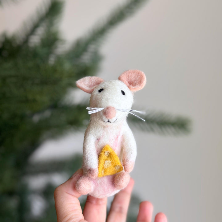 Mouse Holding Cheese Finger Puppet