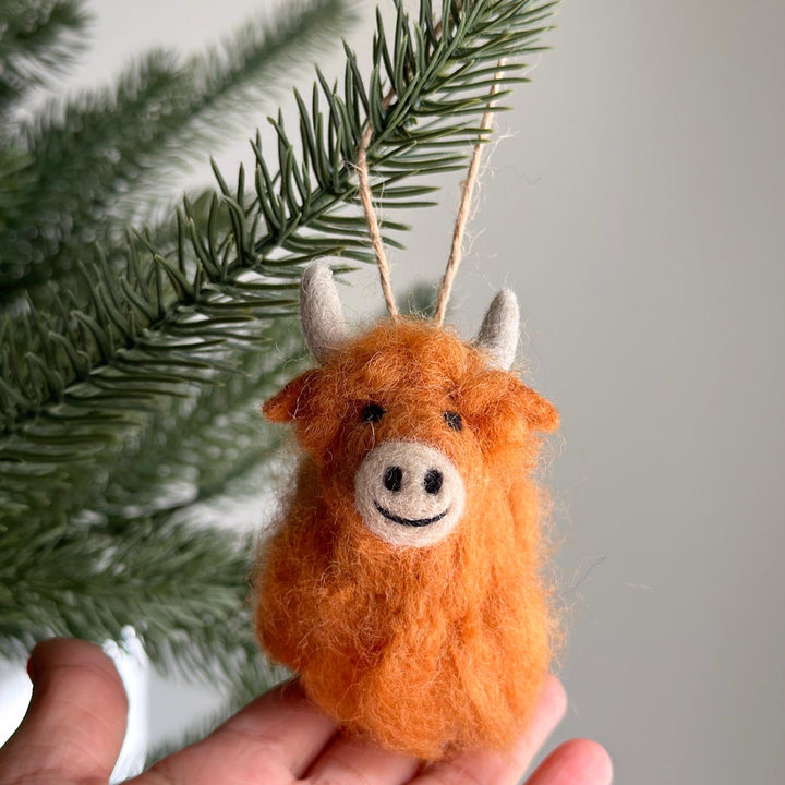 Needle Felted Highland Cow Ornament