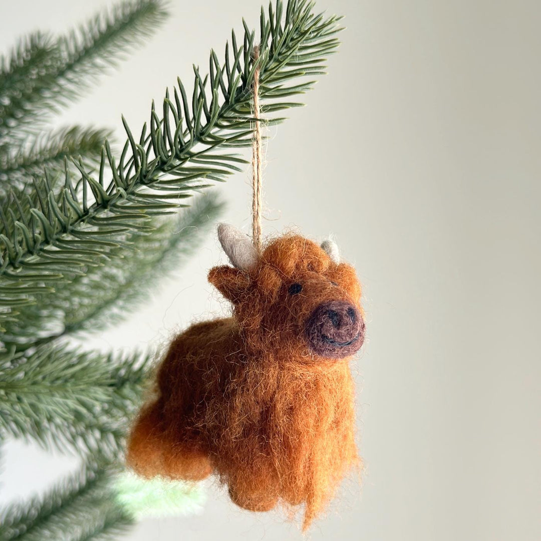 Needle Felted Highland Cow Ornament
