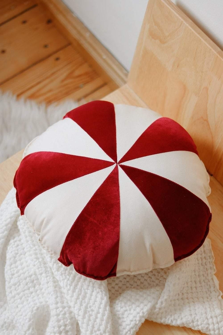 “Red Circus” Round Patchwork Pillow