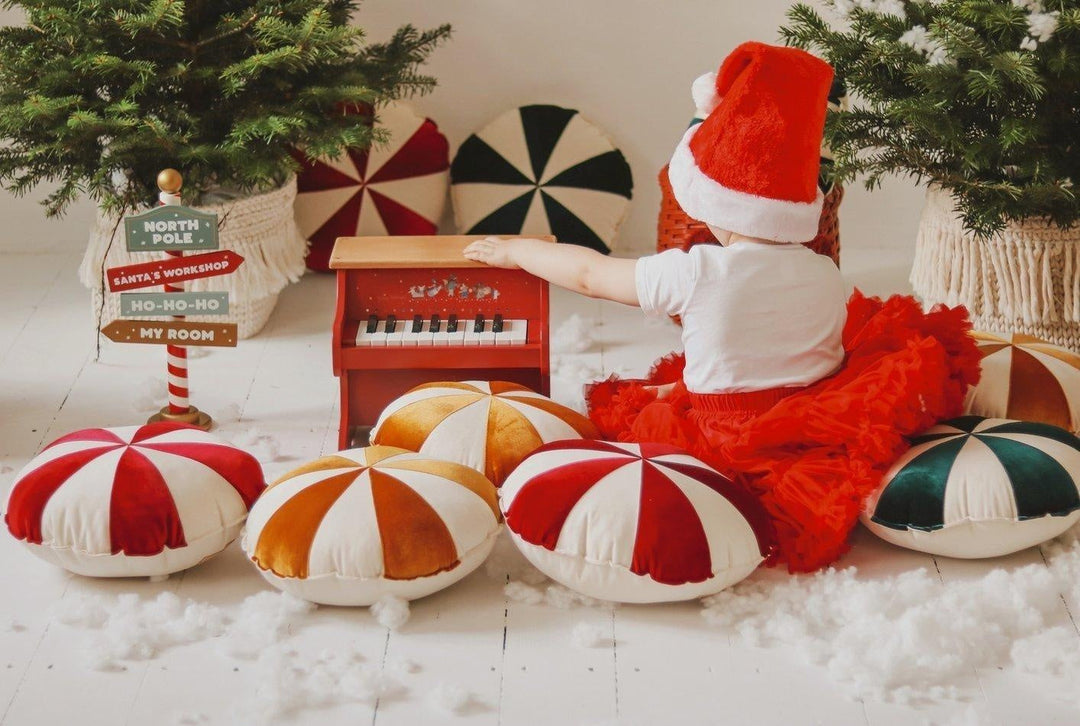 “Red Circus” Round Patchwork Pillow