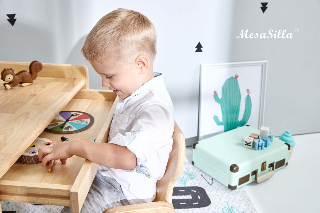 Mesasilla Primary Adjustable Table Set - with drawer-Bear Elephant Car Rabbit  Star - Height Adjustable