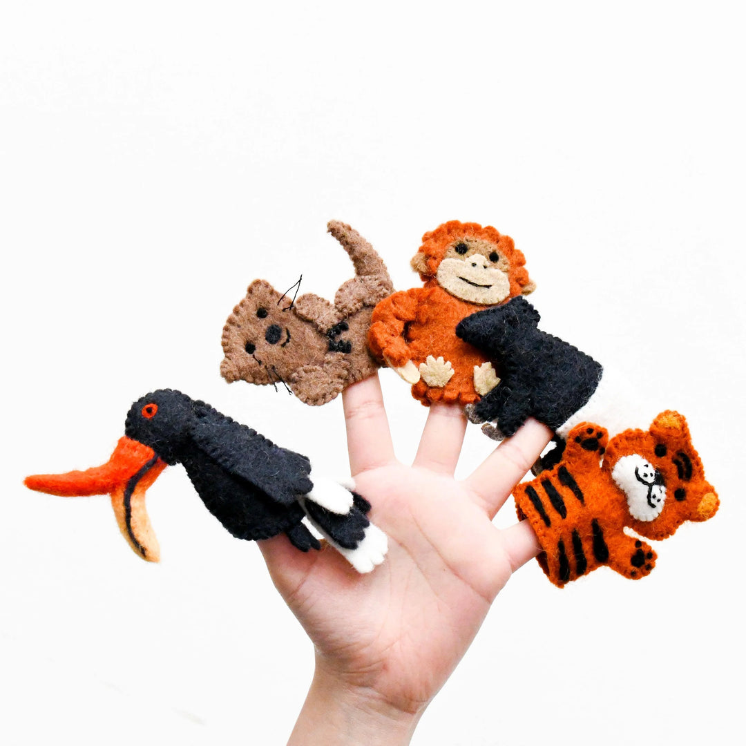 Asian Tropical Rainforest Animals, Finger Puppet Set