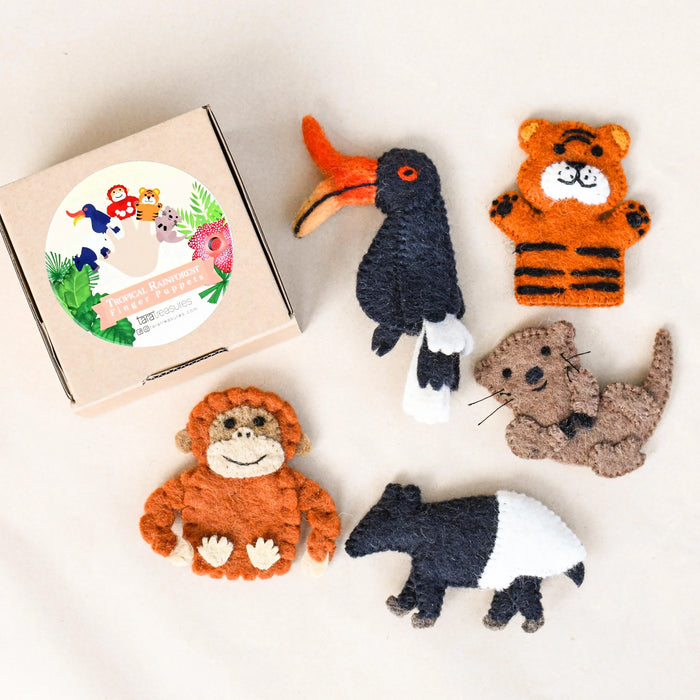 Asian Tropical Rainforest Animals, Finger Puppet Set