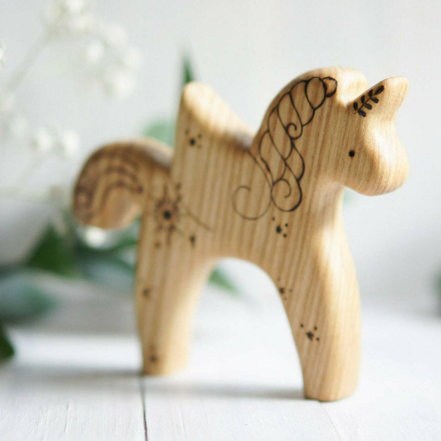 Wooden Unicorn with Wings, a natural wood animal toy by Tiny Fox Hole (view 2)