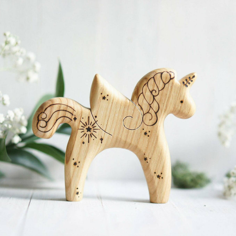 Wooden Unicorn with Wings, a natural wood animal toy by Tiny Fox Hole (view 4)