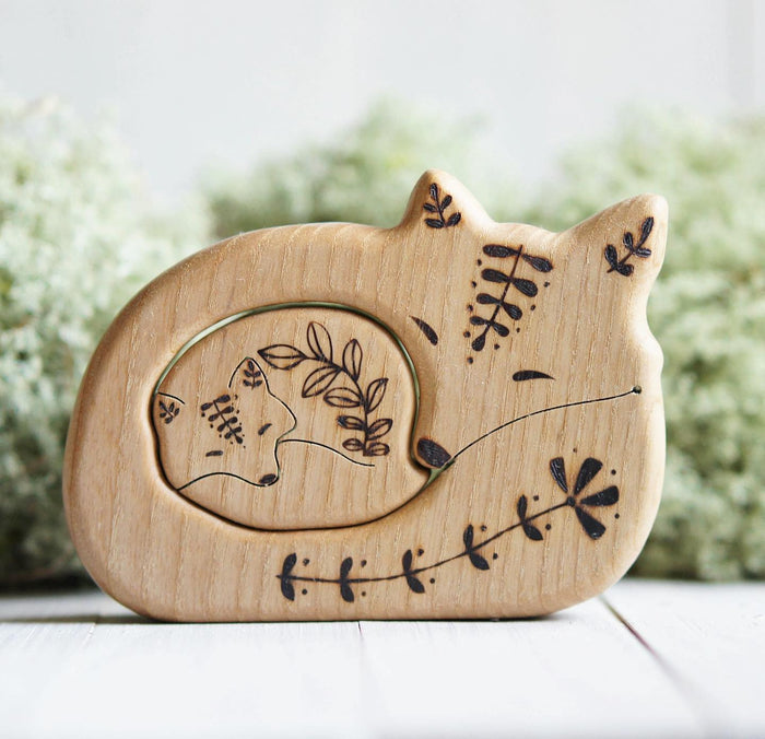 Wooden Fox Puzzle, a natural wood puzzle by Tiny Fox Hole, cut and finished by hand from solid wood