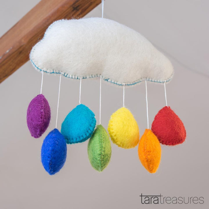 Cloud Nursery Mobile - Medium Rainbow Raindrops