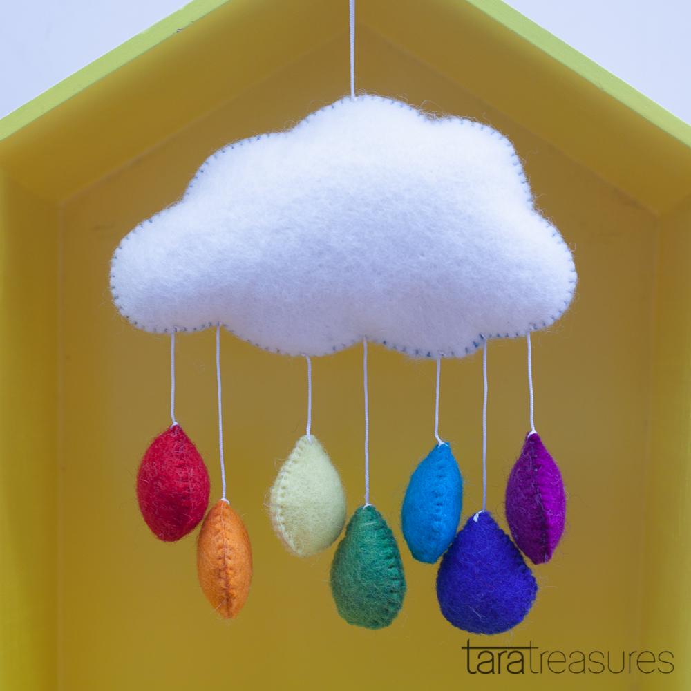 Cloud Nursery Mobile - Medium Rainbow Raindrops