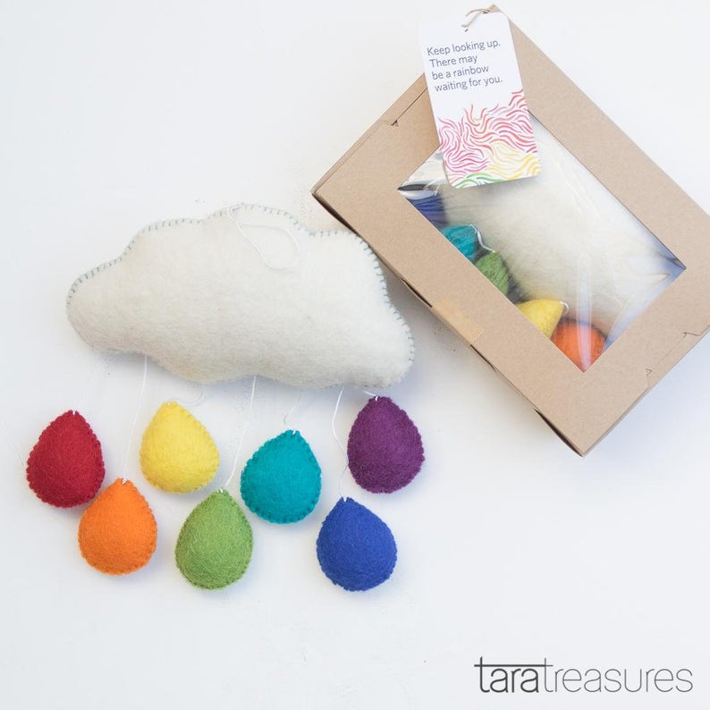 Cloud Nursery Mobile - Medium Rainbow Raindrops