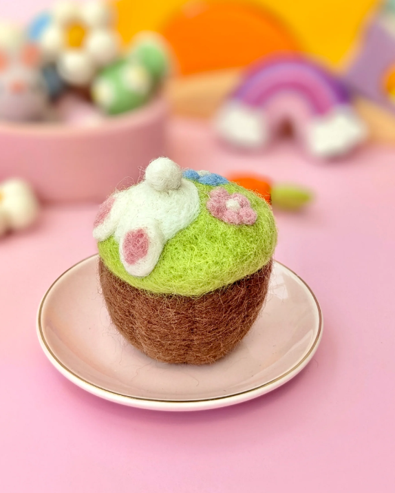 Felt Cupcake, Easter Burrowing Bunny with Flowers