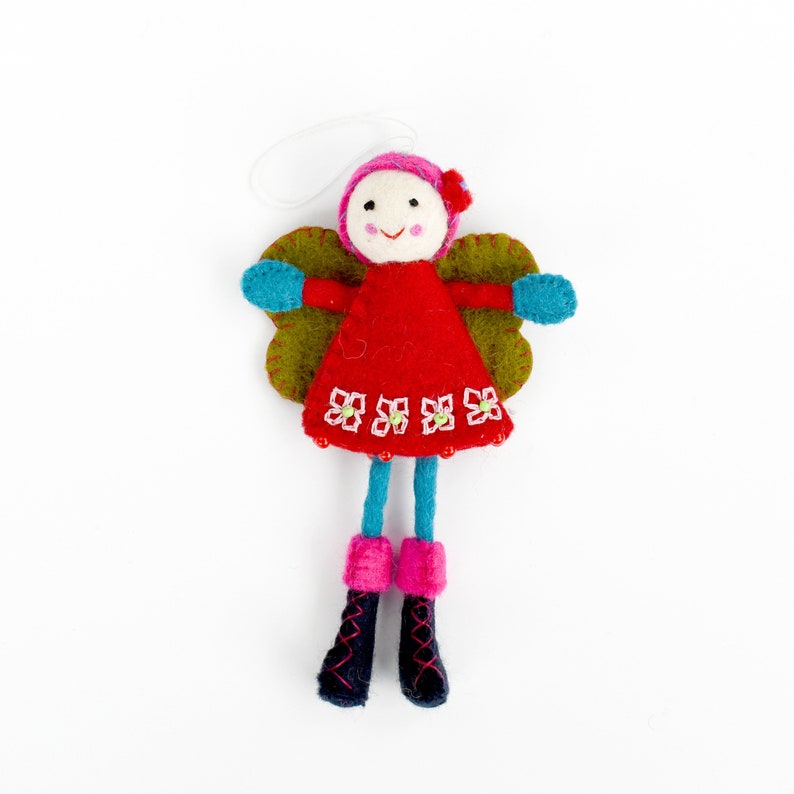 Felt Fairy, Red Dress and Green Wings