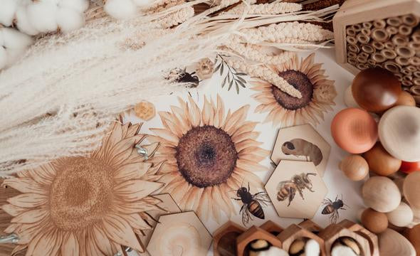 Floral &amp; Fern Sunflower and Bees Print
