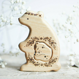 Wooden Bear Announcement Puzzle with a baby tucked inside the belly, a wooden new-baby keepsake by Tiny Fox Hole, cut and finished by hand · view 1