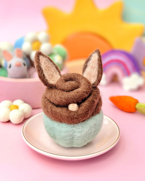 Felt Cupcake, Easter Chocolate Bunny with Ears
