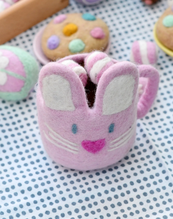 Felt Bunny Hot Chocolate Mug with Marshmallows, Pink Cup