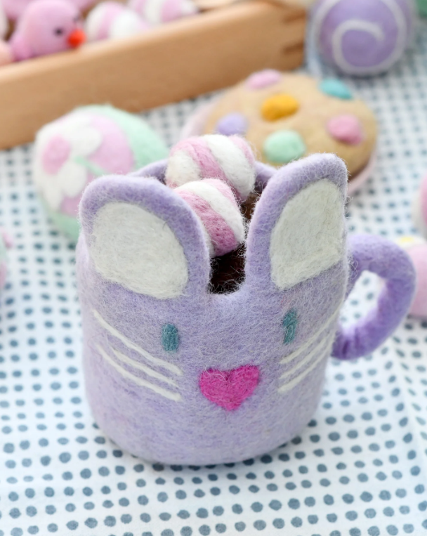Felt Bunny Hot Chocolate Mug with Marshmallows, Lilac