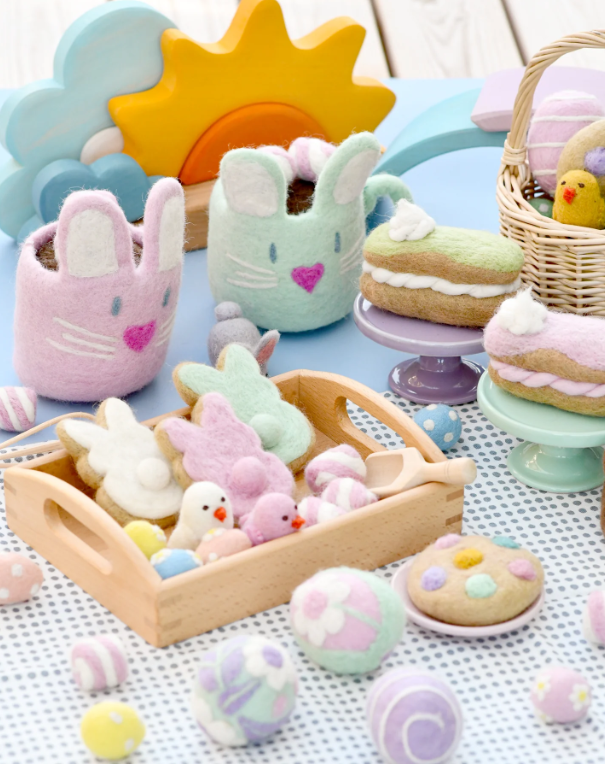 Felt Bunny Hot Chocolate Mug with Marshmallows, Mint Green Cup