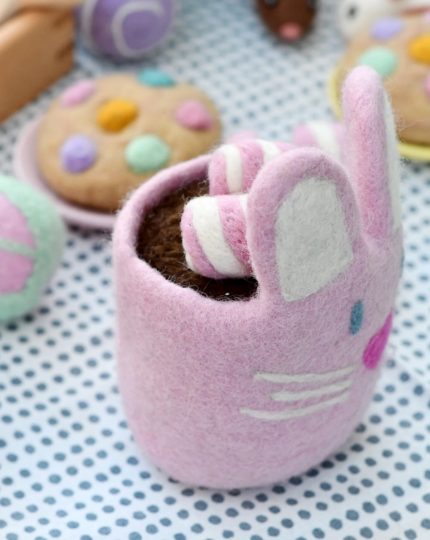 Felt Bunny Hot Chocolate Mug with Marshmallows, Pink Cup