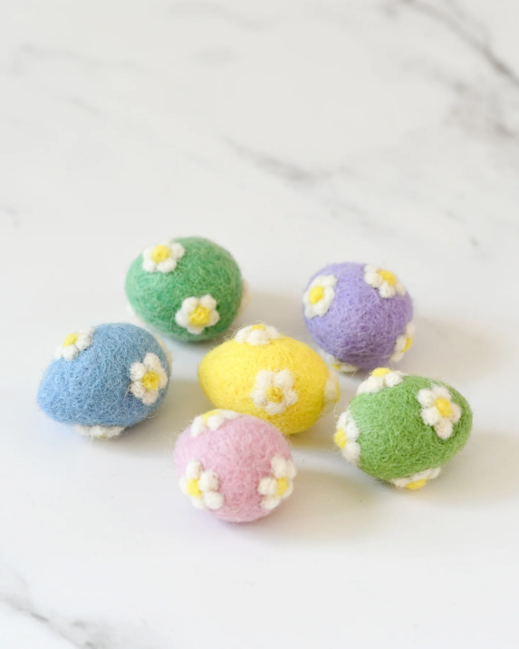 Felt Pastel Eggs with Flowers, Set of 6