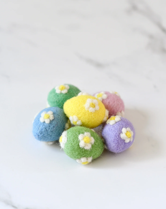 Felt Pastel Eggs with Flowers, Set of 6