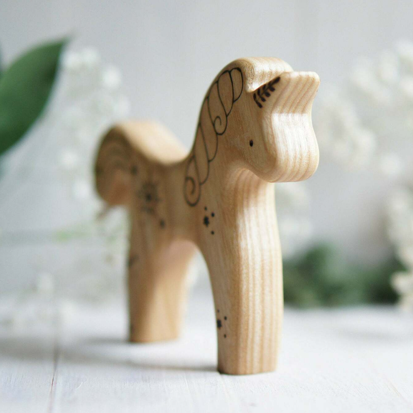 Wooden Unicorn, Star and Moon, a natural wood animal toy by Tiny Fox Hole (view 2)